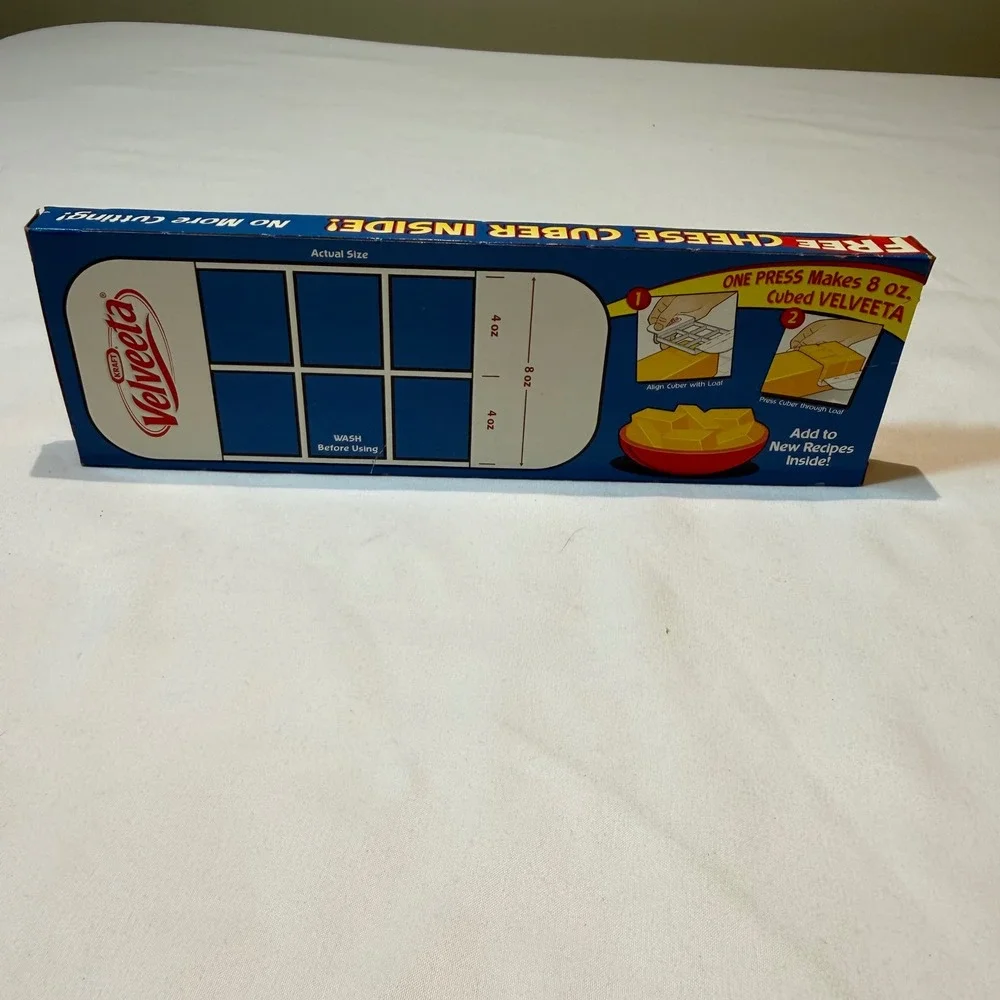 Vintage Kraft Velveeta Cheese Storage Container and 8oz Cheese Cuber Set Blue